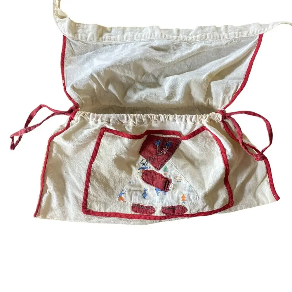 VTG Antique Hand‎ Made Apron Toddler Child Appliqué Bonnet Girl Embroidered READ